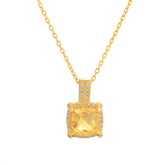 Soleste Halo Square Natural Yellow Crystal Silver Necklace
