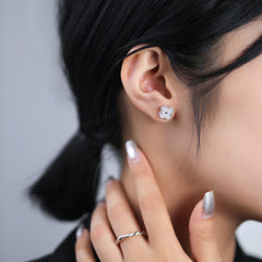 Full Zircon Clover Sterling Silver Stud Earrings