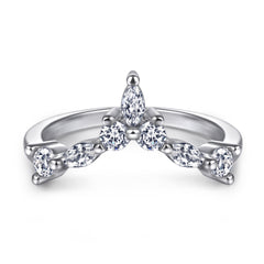 Marquise and Round Zircon V-shaped Silver Ring for Women