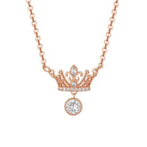 Crown with Round Zircon Pendant Silver Necklace for Women