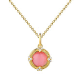 (Pendant Only) Circle Pink Mother-of-pearl with Zircon Silver Pendant for Women