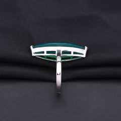 Solitaire Horse Eye Natural Green Agate Silver Ring