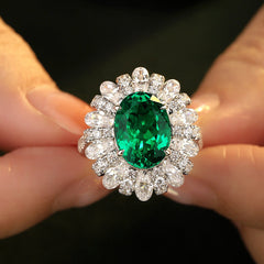 Luxury Halo Oval Lab Created Emerald Ring