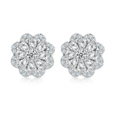 Full Zircon Flower Sterling Silver Stud Earrings