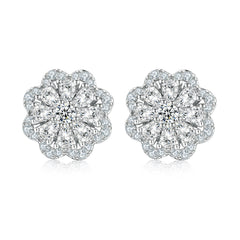Full Zircon Flower Sterling Silver Stud Earrings