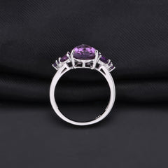 European Luxury Fashion Design Inlaid Natural Amethyst Pear Drop Silver Ring for Women