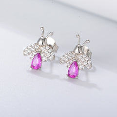 Pink Zircon Bee Silver Studs Earrings for Women