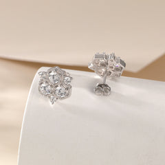 Round Zircon Honeycomb Sterling Silver Stud Earrings
