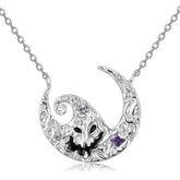 Halloween Ghost Moon Pendant Zircon Silver Necklace