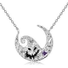 Halloween Ghost Moon Pendant Zircon Silver Necklace