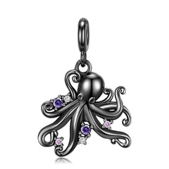 Black Octopus Pendant Zircon Silver Necklace