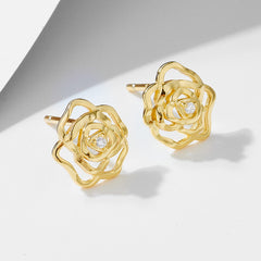 Hollowed Out Roses Silver Stud Earrings