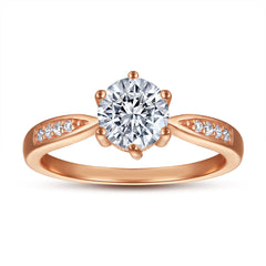 Round Zircon Six Prongs Cathedral Silver Ring