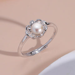 Freshwater Pearl Lace Edge Design Opening Sterling Silver Ring