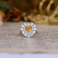 Luxury Halo Heart Shape Natural Yellow Crystal Ring