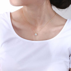 Soleste Halo Square Zircon Pendant Sterling Silver Collar Necklace for Women