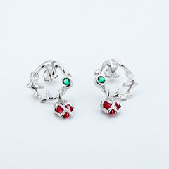Circle Thorn Rose Red Corundum with Zircon Silver Drop Earrings for Women