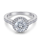 (1.0CT) Round Zircon Soleste Halo Silver Ring for Women