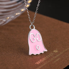 Enamel Little Ghost Pendant Silver Necklace for Women