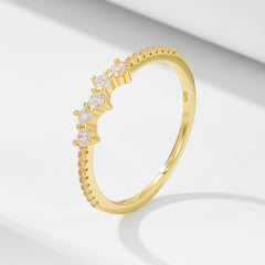 Five Small Round Zircon Slim Half Eternity Sterling Silver Ring