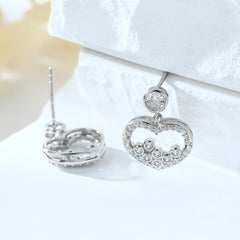 Zircon Hollow Heart Silver Studs Earrings for Women