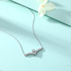V-shaped with Round Zircon Silver Necklace for Women