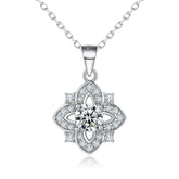 Zircon Four-leaf Clover Rhombus Pendant Silver Necklace for Women