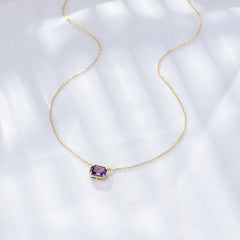 Rectangular Natural Amethyst Pendant Sterling Silver Necklace for Women