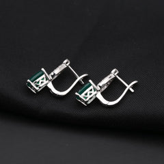 European Natural Green Agate Rectangle Silver Studs Earrings for Women