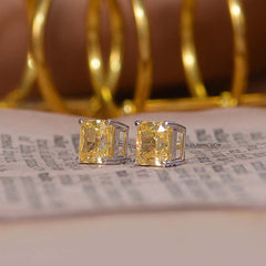 Solitaire Square Yellow Zircon Stud Earrings