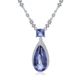 European Design Inlaid Natural Crystal Soleste Halo Pear Drop Pendant Sterling Silver Necklace for Women