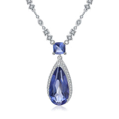 European Design Inlaid Natural Crystal Soleste Halo Pear Drop Pendant Sterling Silver Necklace for Women