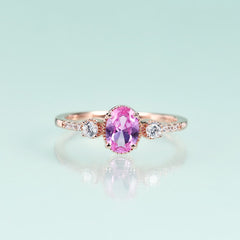 Oval Barbie Pink Corundum Silver Ring