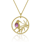 Premium Design Natural Amethyst Bird Circle Pendant Silver Necklace for Women