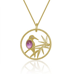 Premium Design Natural Amethyst Bird Circle Pendant Silver Necklace for Women