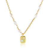 Beading Pearl Rectangular with Zircon Silver Necklace for Women