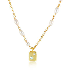 Beading Pearl Rectangular with Zircon Silver Necklace for Women