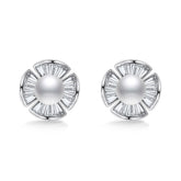 Freshwater Pearl with Zircon Petal Silver Stud Earrings for Women