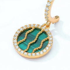 Round Malachite Watermelon Pendant C Shape Zircon Sterling Silver Earrings