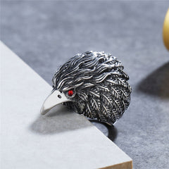 Zircon Eye Eagle Head Titanium Steel Ring for Men