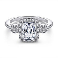 Radiant Cut Zircon Soleste Halo Cathedral Silver Ring for Women