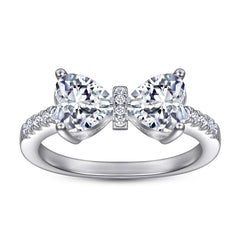 Two Heart-shaped Zircon Bow Silver Ring