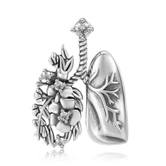 Lungs and Flower Pendant Silver Necklace