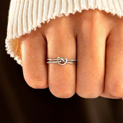 Knotted Design Double Layered Zircon Opening Sterling Silver Ring