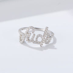 English Letter with Zircon Personality Sterling Silver Ring for Women