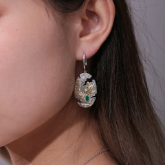 Bird In Garden Sterling Silver Drop Earrings for Women