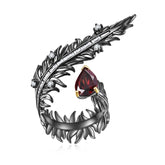 Vintage Black Feather Pear Shape Natural Gemstone Silver Ring