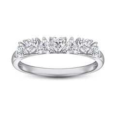 Beading Three Prongs Heart Zircon Silver Ring for Women
