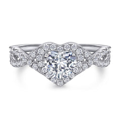 Heart Zircon Soleste Halo Modern Split Shank Silver Ring for Women