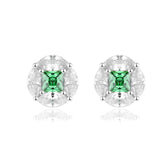 Princess Cut Green Zircon with Marquise Zircon Silver Studs Earrings for Women